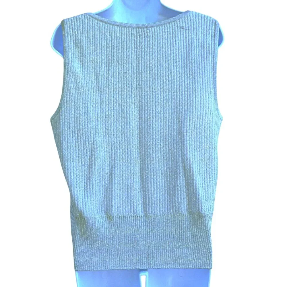 MeTaLLiC St John Santana Knit Tank Top WooL Blend Scoop Neck Ribbed Trim Quality